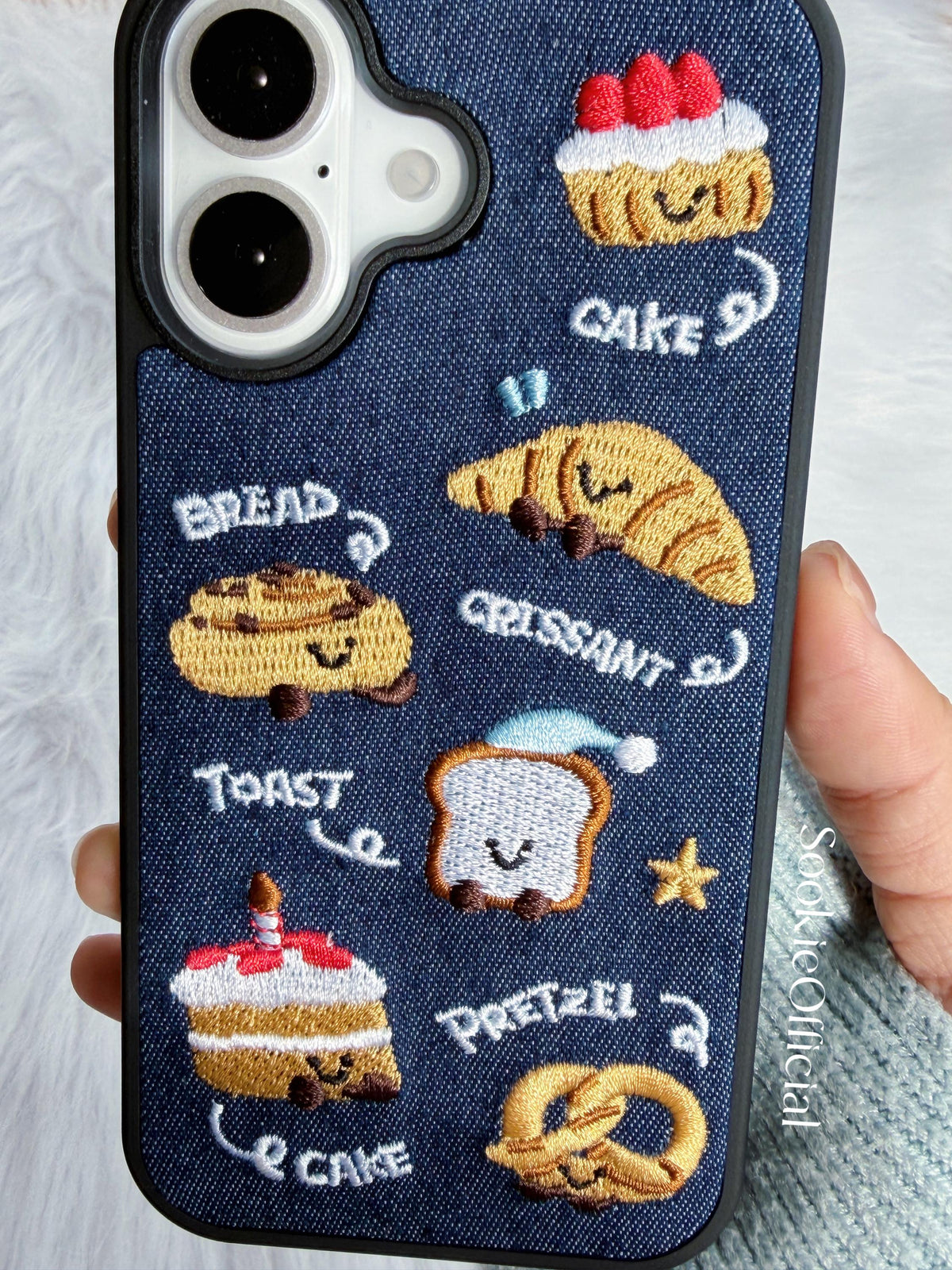 Denim Embroidered Bakery iPhone Case �?3D Kawaii Embroidery Phone Cover