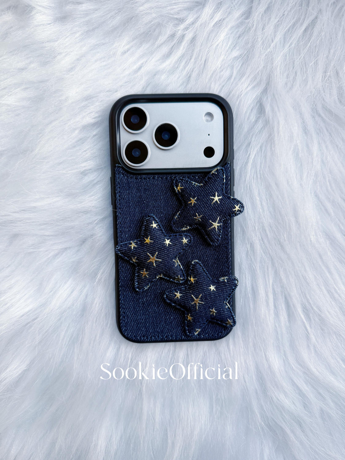 Y2K Denim Phone Case with 3D Stars Blue Jean Phone Case Retro Star Cover for iPhone 13-17