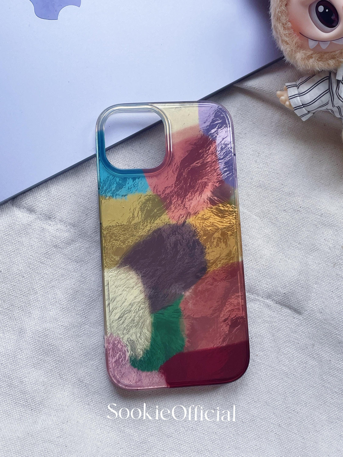Glossy Iridescent Pearl iPhone Case with Beaded Chain, MagSafe & Standard Options