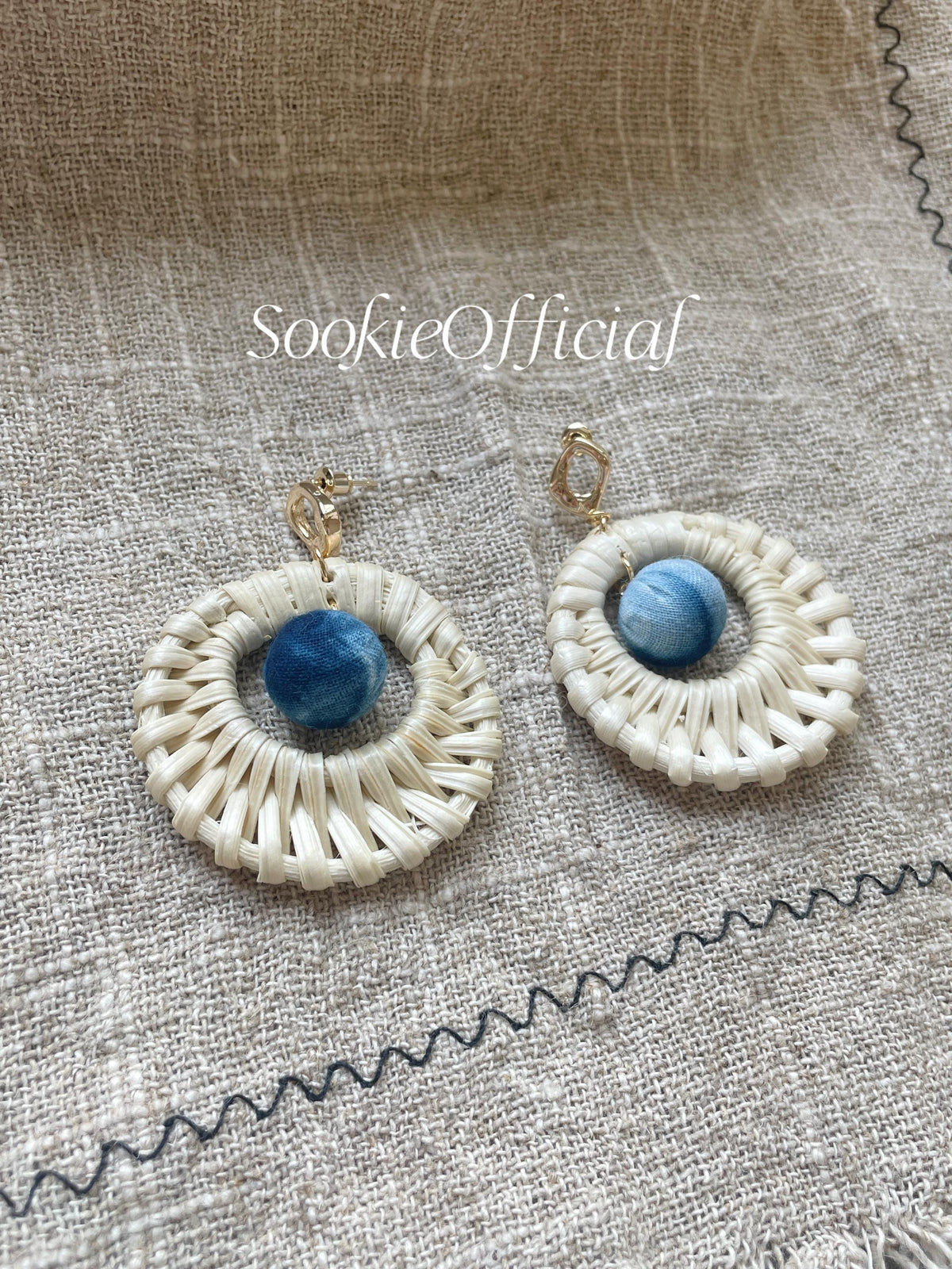 Plant-Dyed Fabric & Bamboo Hoop Earrings: 14K Gold-Filled