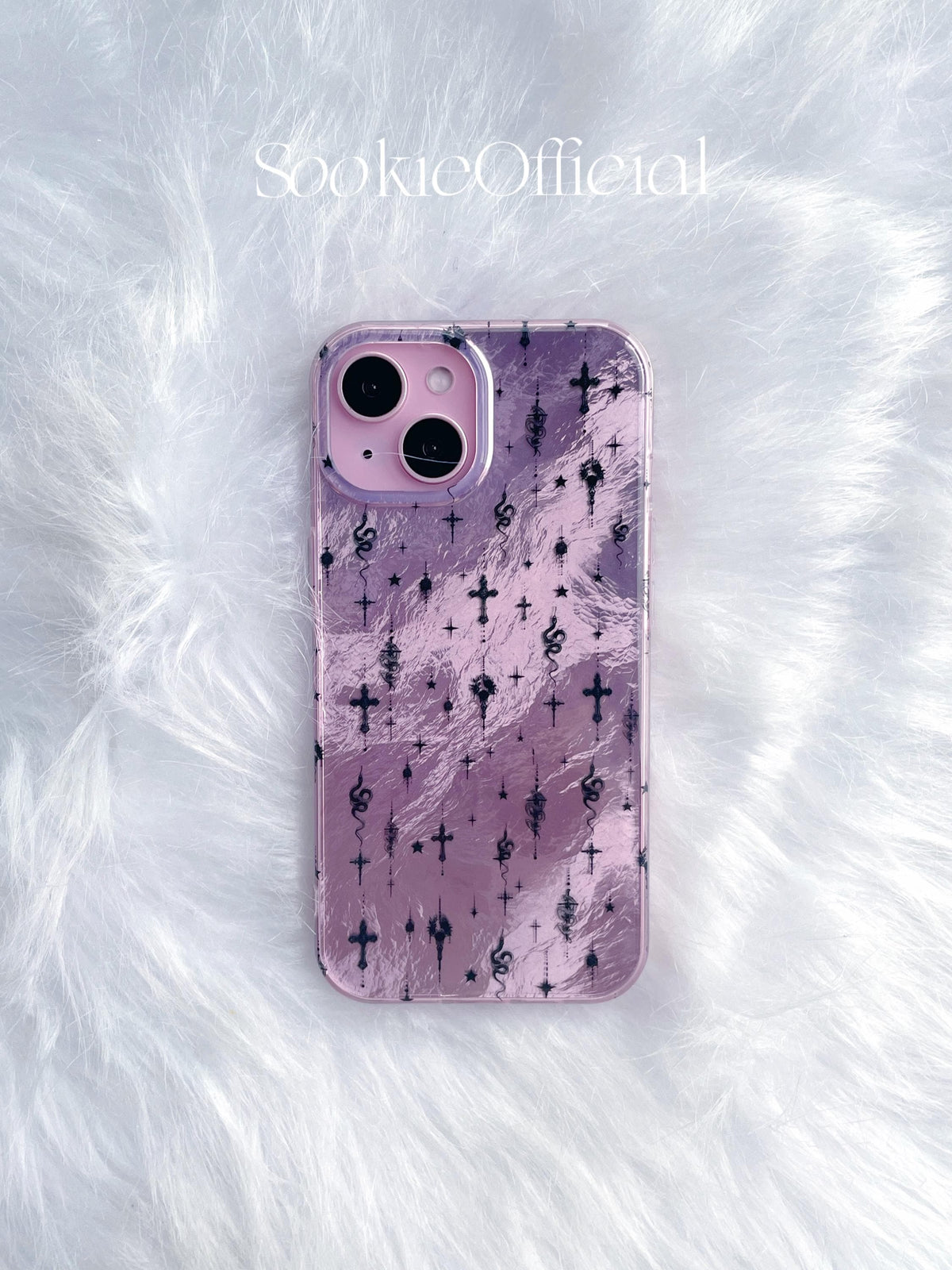 Glossy Gothic Purple iPhone Case with Chain, Y2K Sparkling Protective Cover