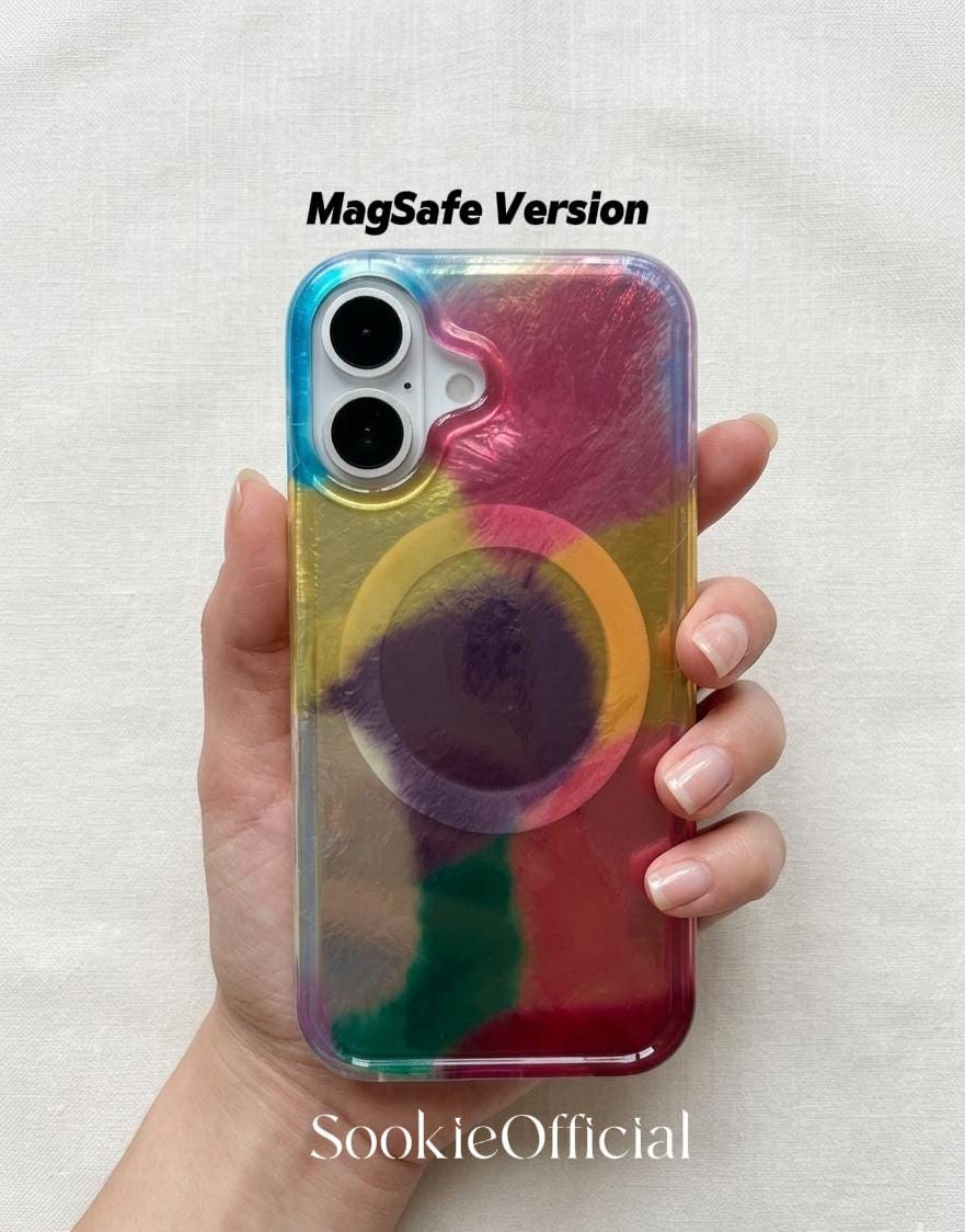 Glossy Iridescent Pearl iPhone Case with Beaded Chain, MagSafe & Standard Options