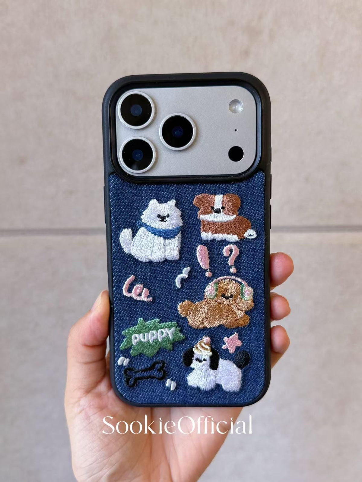 Embroidered Puppy iPhone Case: Denim Style Dog Lover Gift