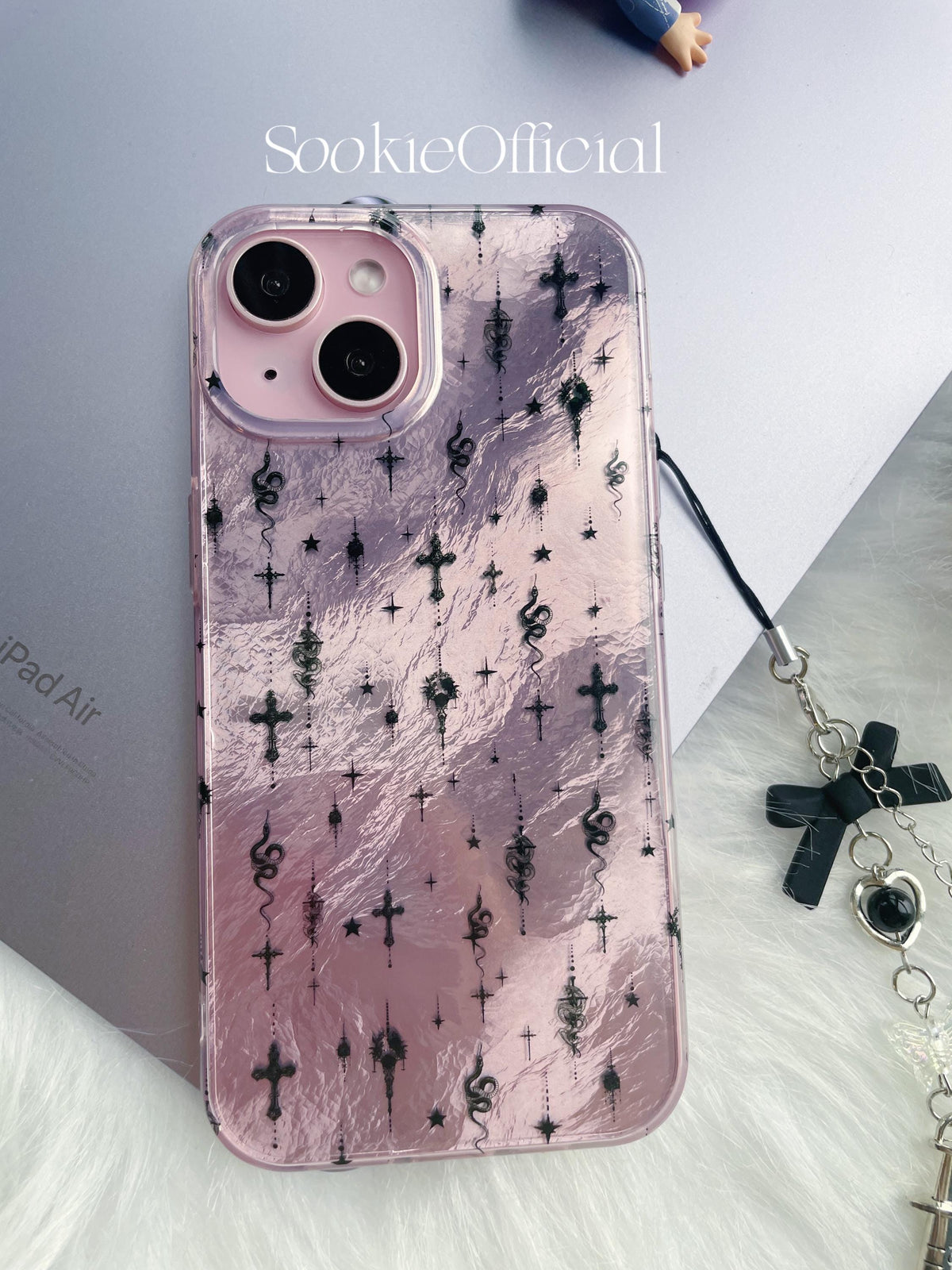 Glossy Gothic Purple iPhone Case with Chain, Y2K Sparkling Protective Cover