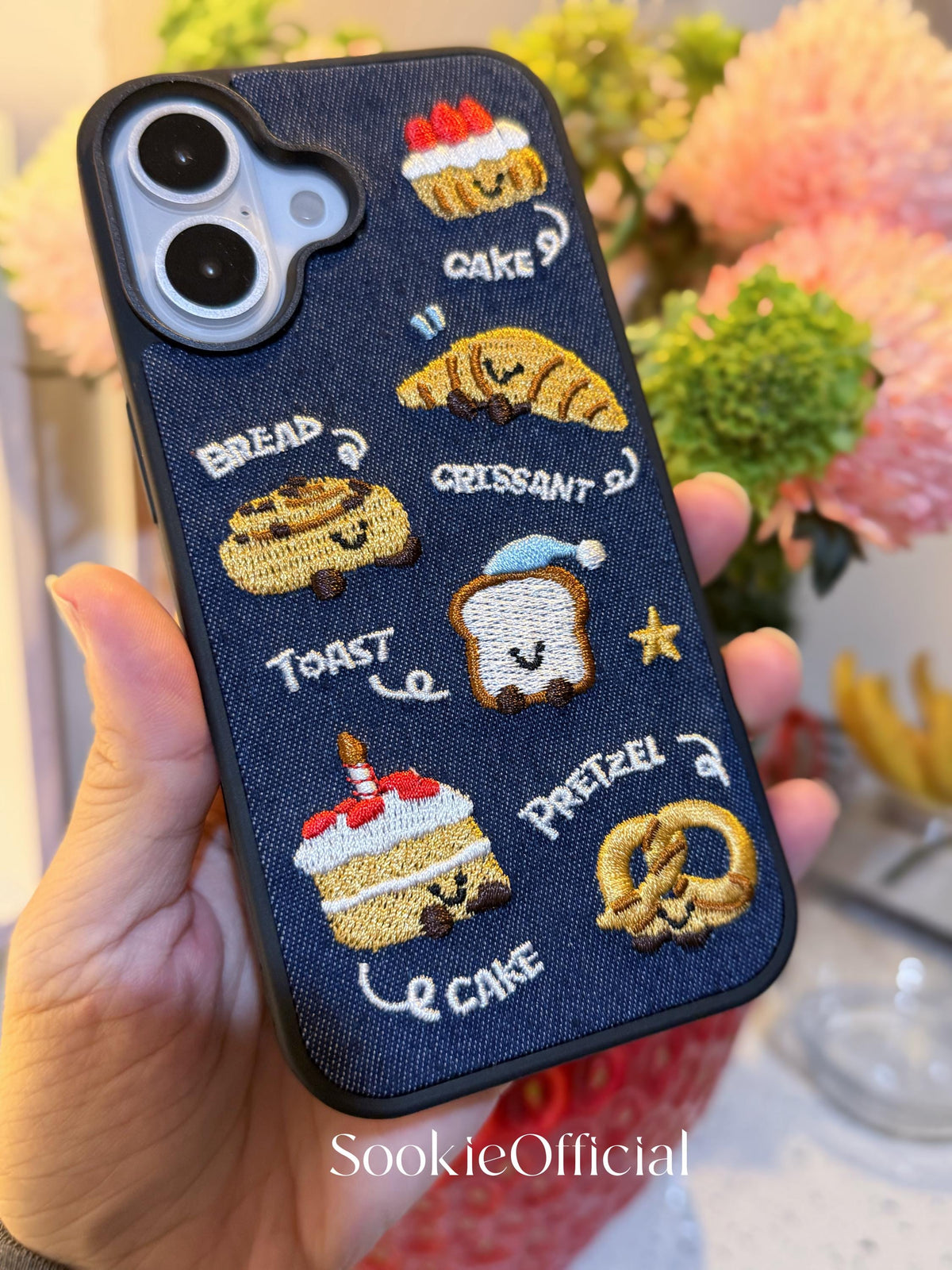 Denim Embroidered Bakery iPhone Case �?3D Kawaii Embroidery Phone Cover