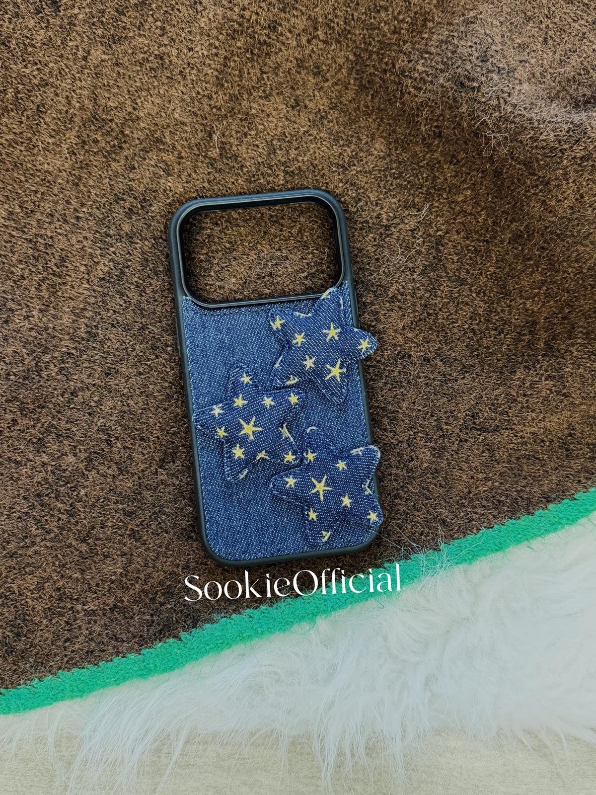 Y2K Denim Phone Case with 3D Stars  Blue Jean Phone Case Retro Star Cover for iPhone 13-17