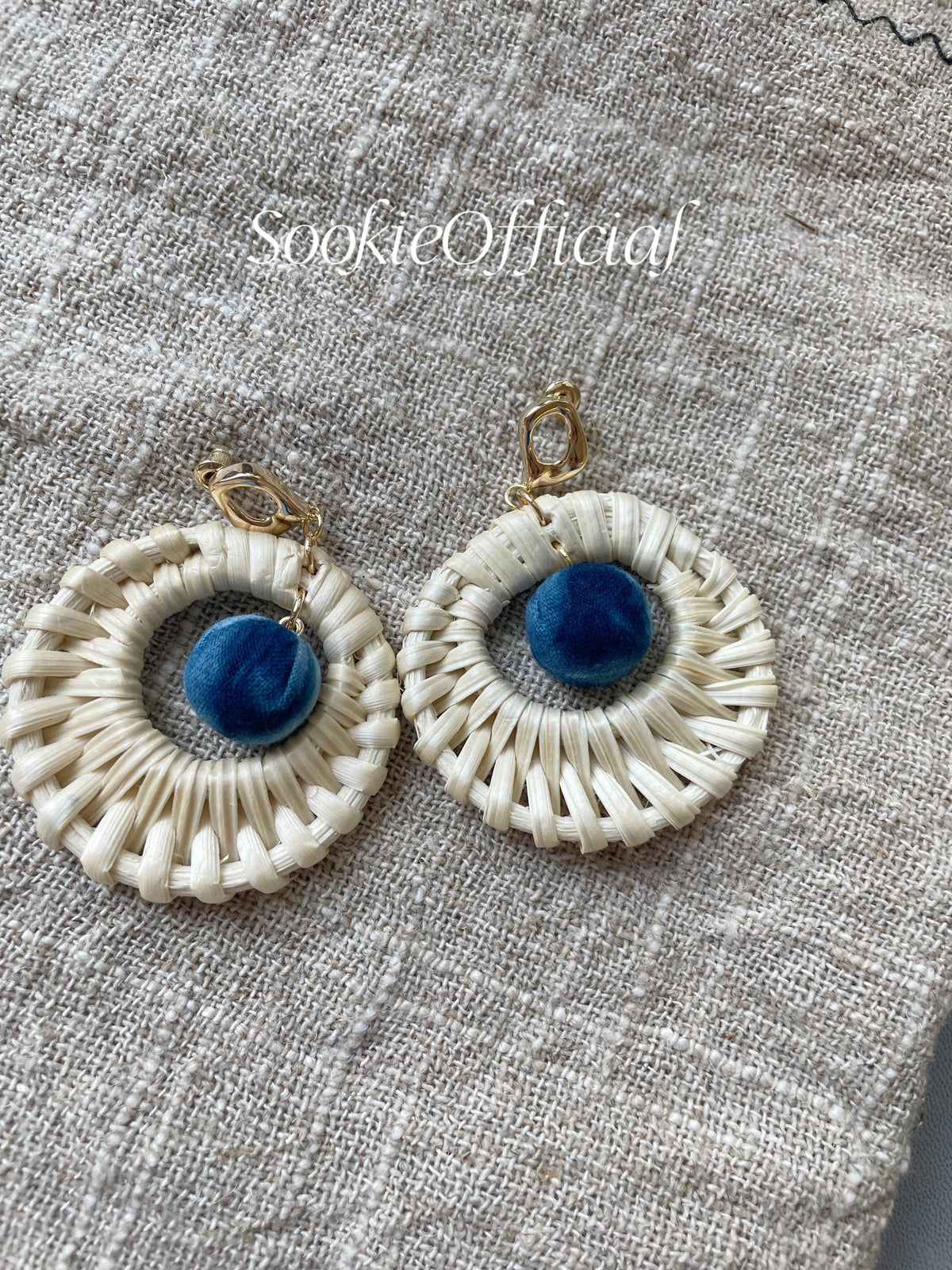 Plant-Dyed Fabric & Bamboo Hoop Earrings: 14K Gold-Filled