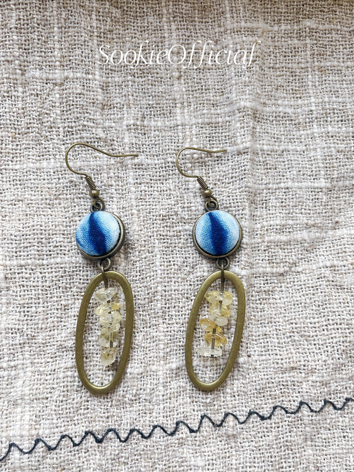 Botanical Hand-Dyed Fabric Earrings: Citrine Gemstone, 14K Gold Hook