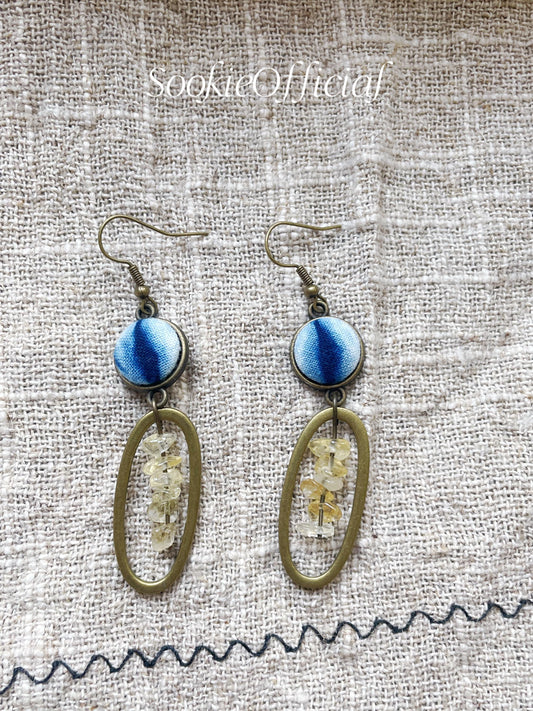 Botanical Hand-Dyed Fabric Earrings: Citrine Gemstone, 14K Gold Hook