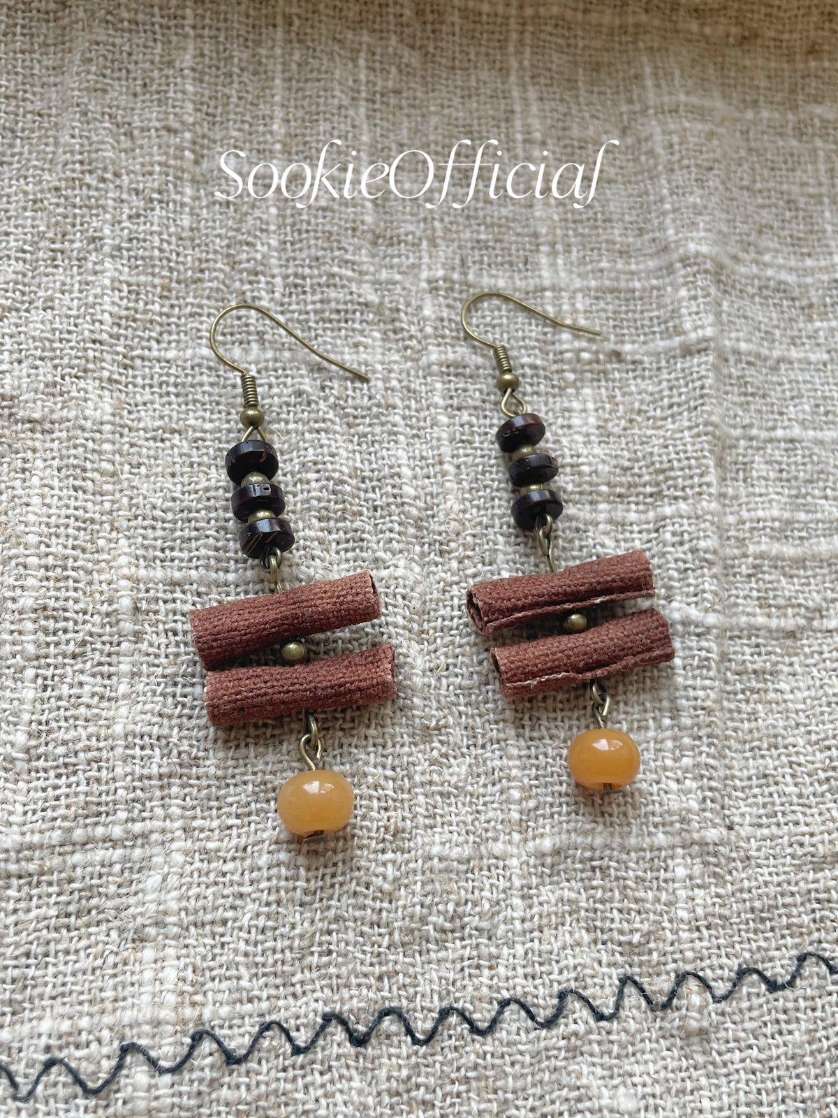 Botanical Dyed Fabric Earrings: Natural Seed & Coconut Shell