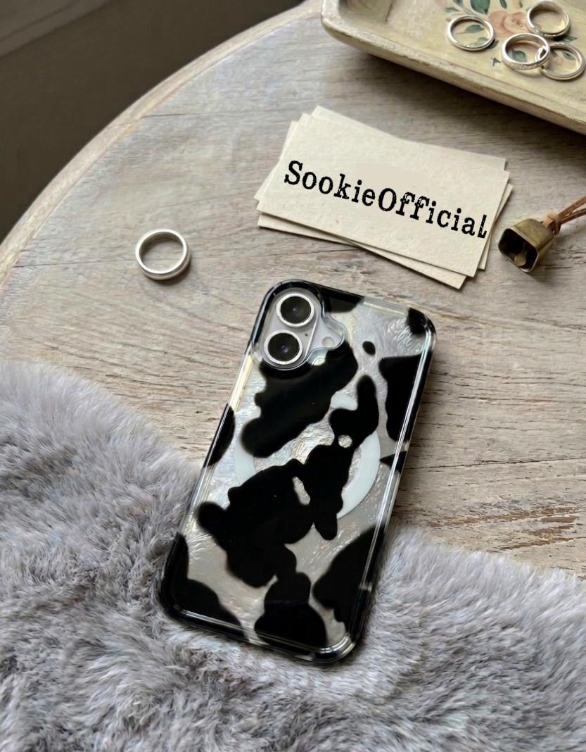 Black White Colorblock iPhone Case, MagSafe & Standard Options, Pearlescent Patchwork Phone Case