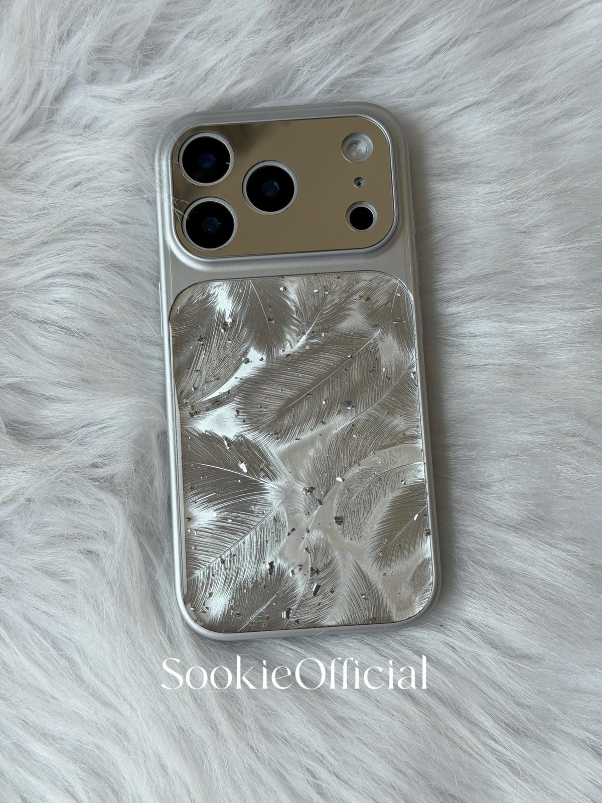 Ultra Sparkly Silver Glitter Feather iPhone Case  Shiny Protective Cover with Mirror Lens