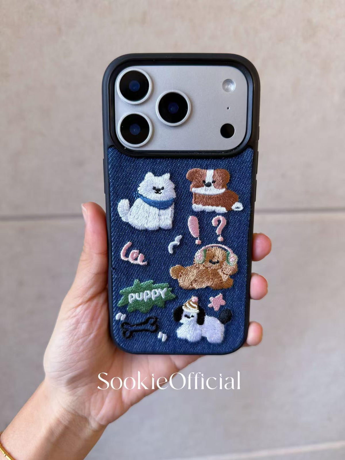 Embroidered Puppy iPhone Case: Denim Style Dog Lover Gift