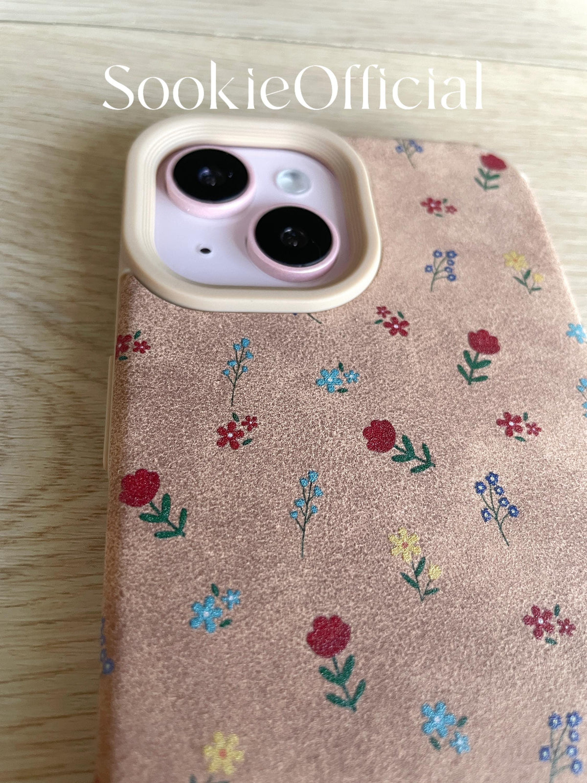 Suede Floral iPhone Case, Vintage Flower Print Soft Plush Touch Drop-Proof Case