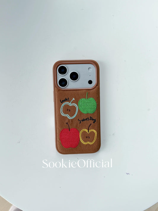 Brown Flannel iPhone Case �?Embroidered Apple Cottagecore Cover