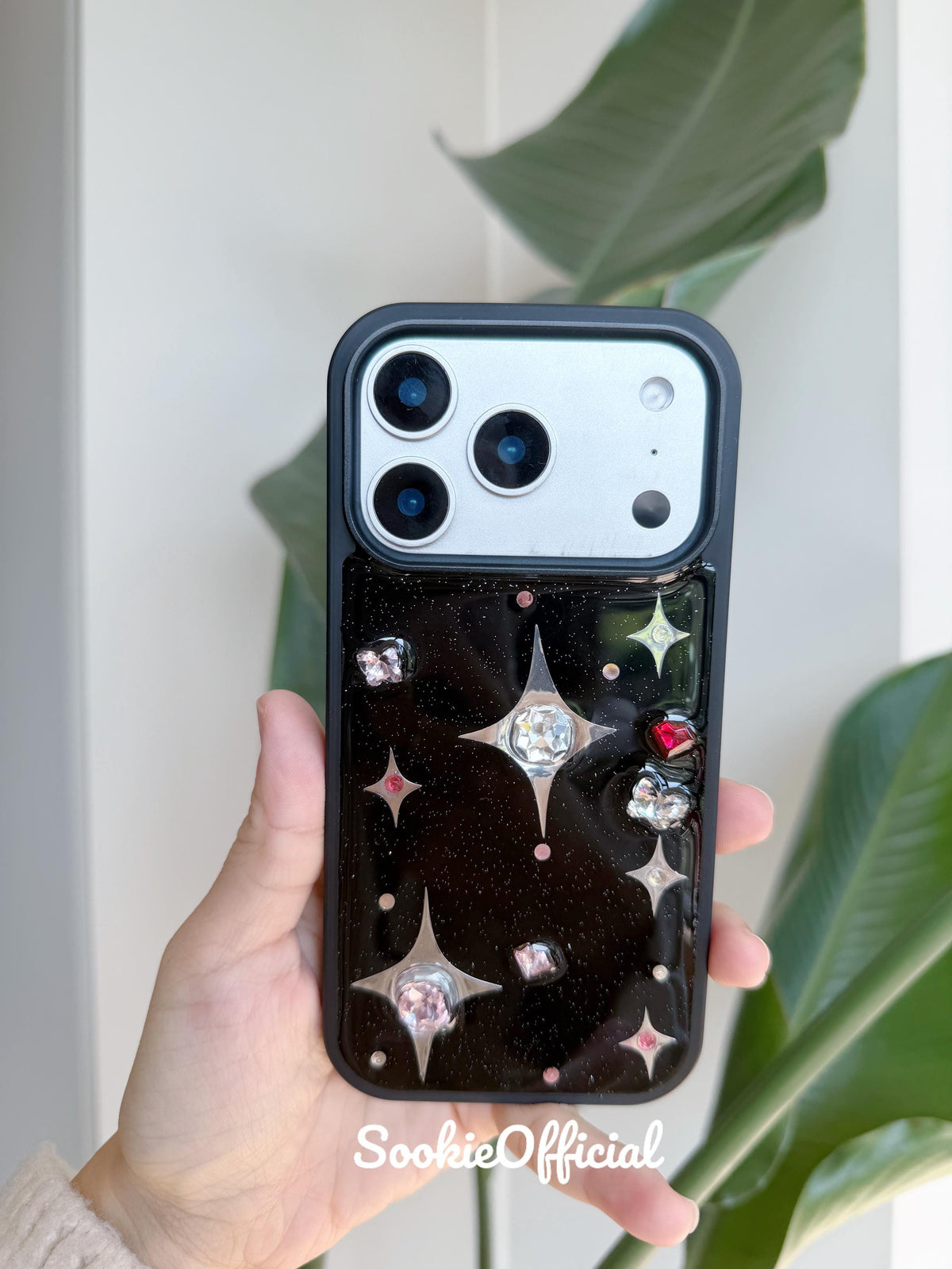 Black Sparkle iPhone Case 11�?7, Rhinestone Bling Star Case, Y2K Glitter Cover