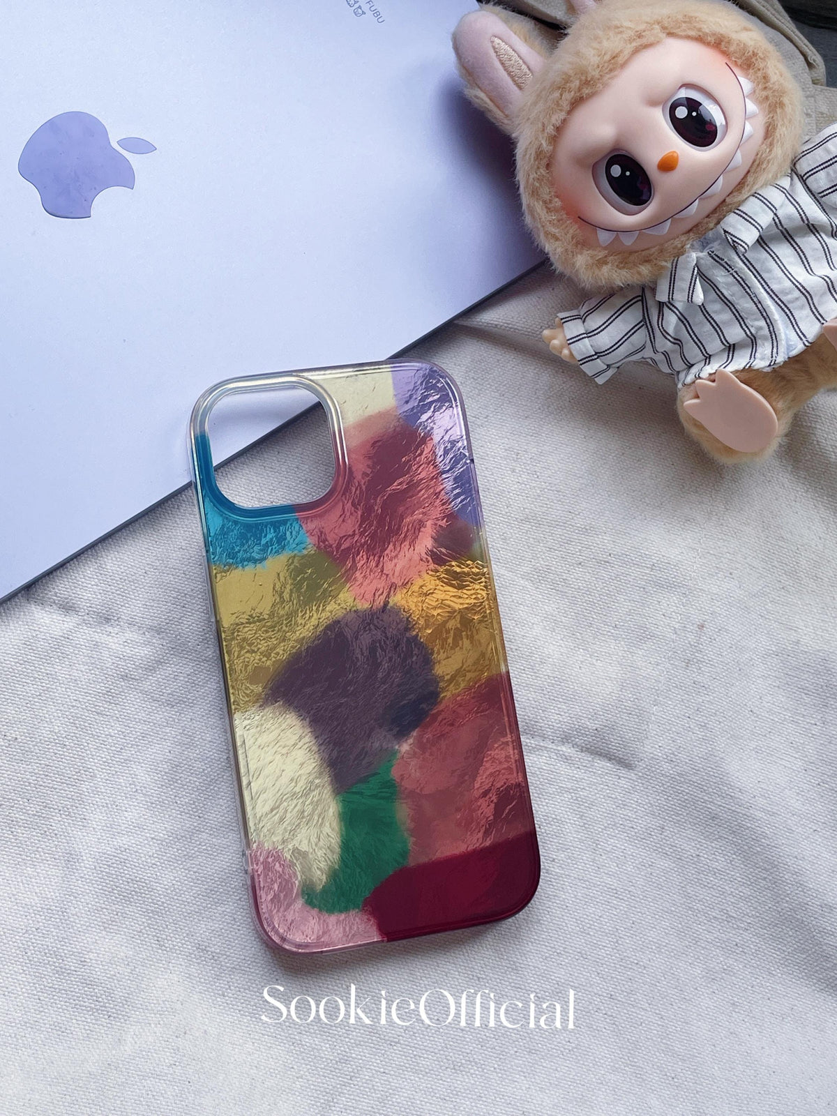 Glossy Iridescent Pearl iPhone Case with Beaded Chain, MagSafe & Standard Options