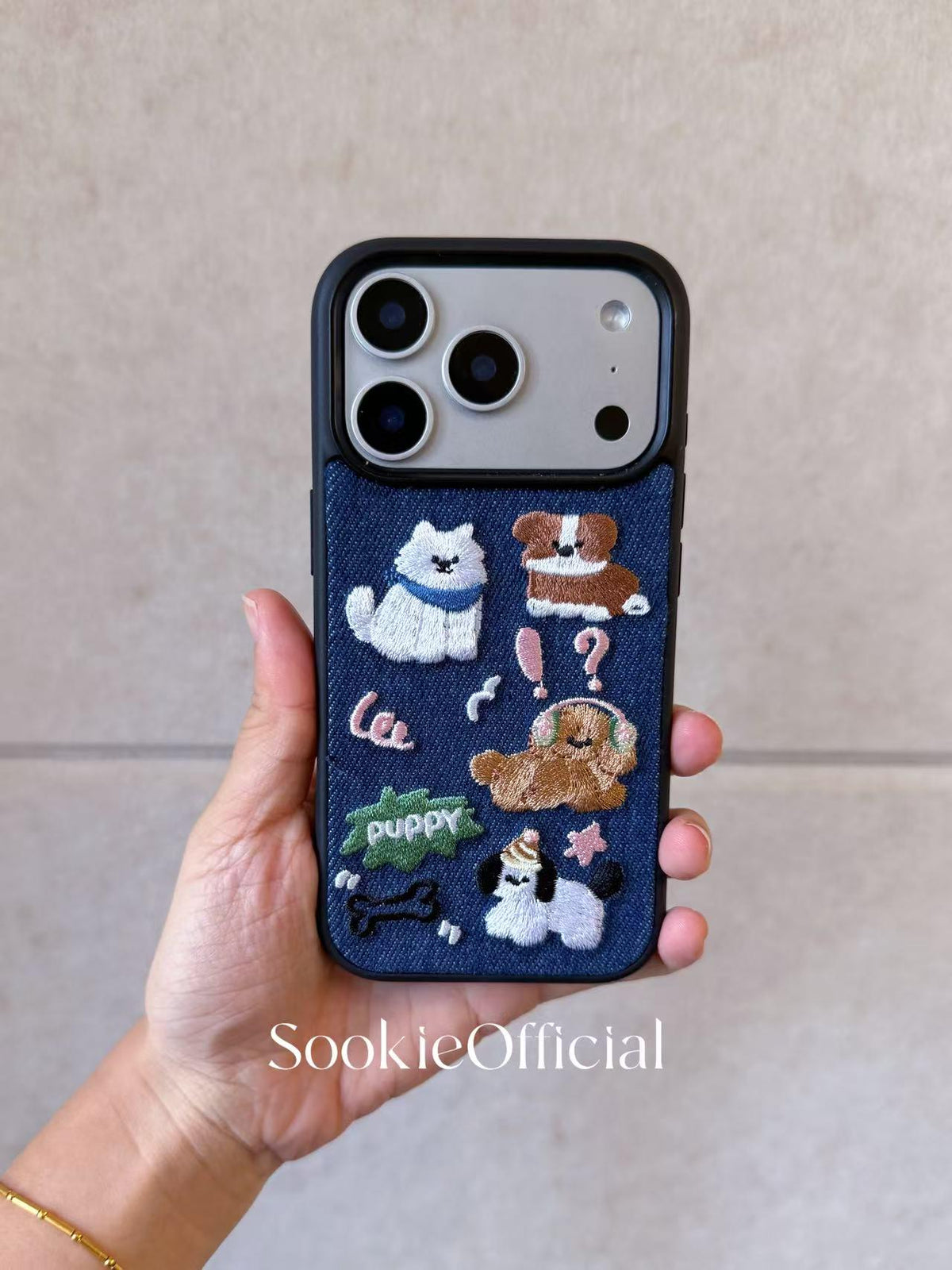 Embroidered Puppy iPhone Case: Denim Style Dog Lover Gift