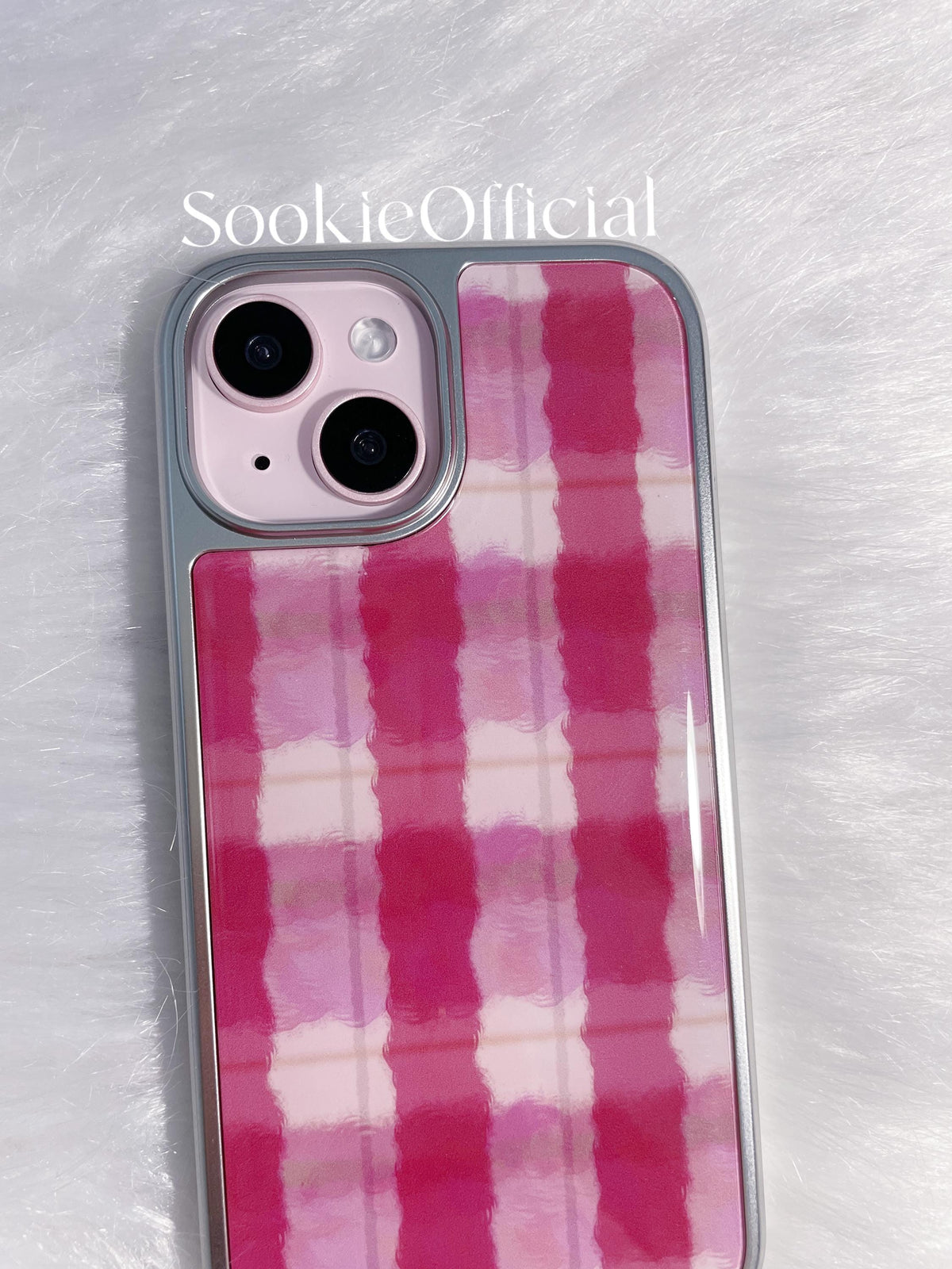 Pink Plaid iPhone Case �?Watercolor Preppy Design, Silver Edge Protective Cover