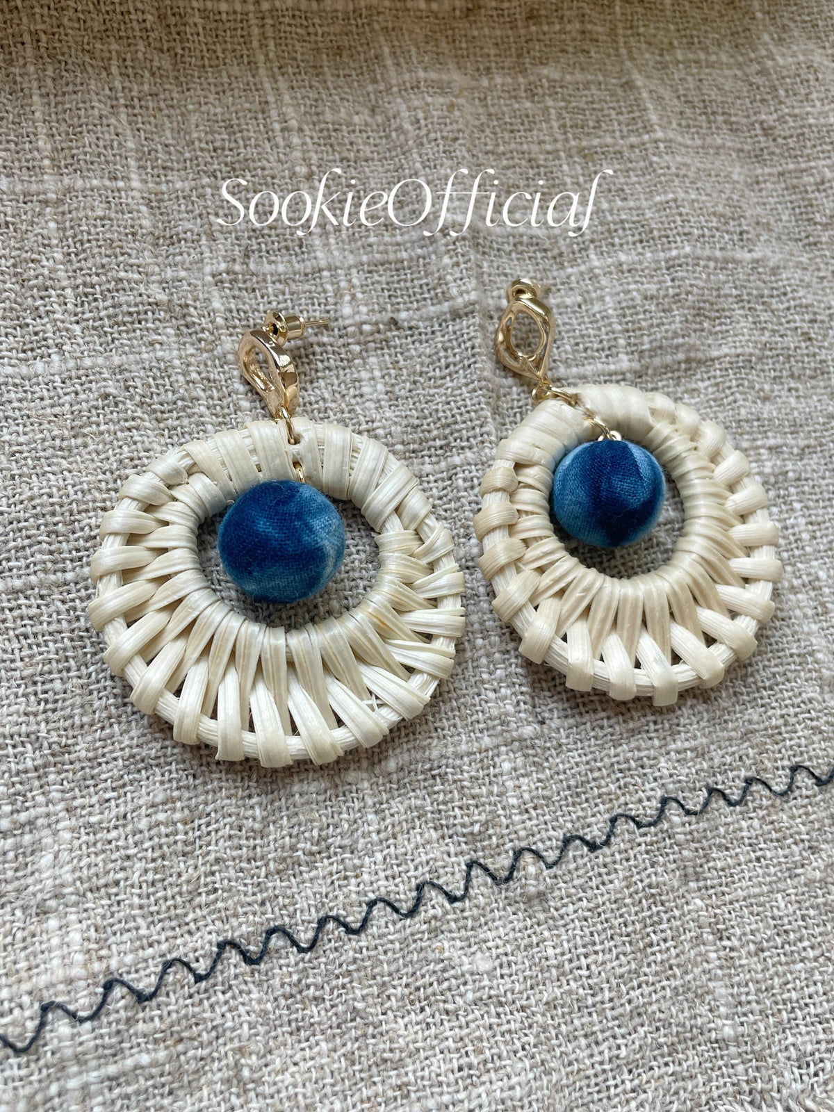 Plant-Dyed Fabric & Bamboo Hoop Earrings: 14K Gold-Filled
