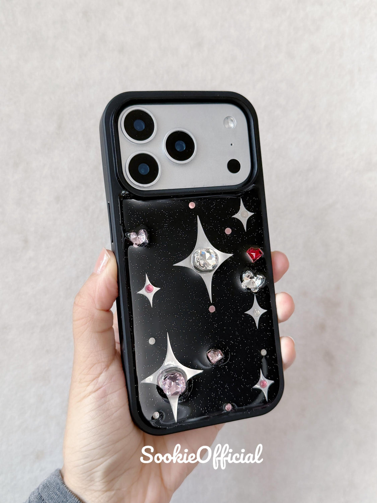Black Sparkle iPhone Case 11�?7, Rhinestone Bling Star Case, Y2K Glitter Cover