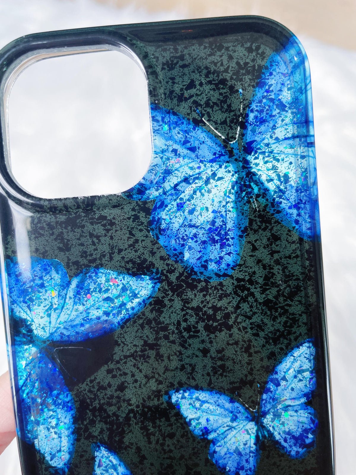 Blue Morpho Butterfly iPhone Case, Bling Y2K Gothic Protective Cover