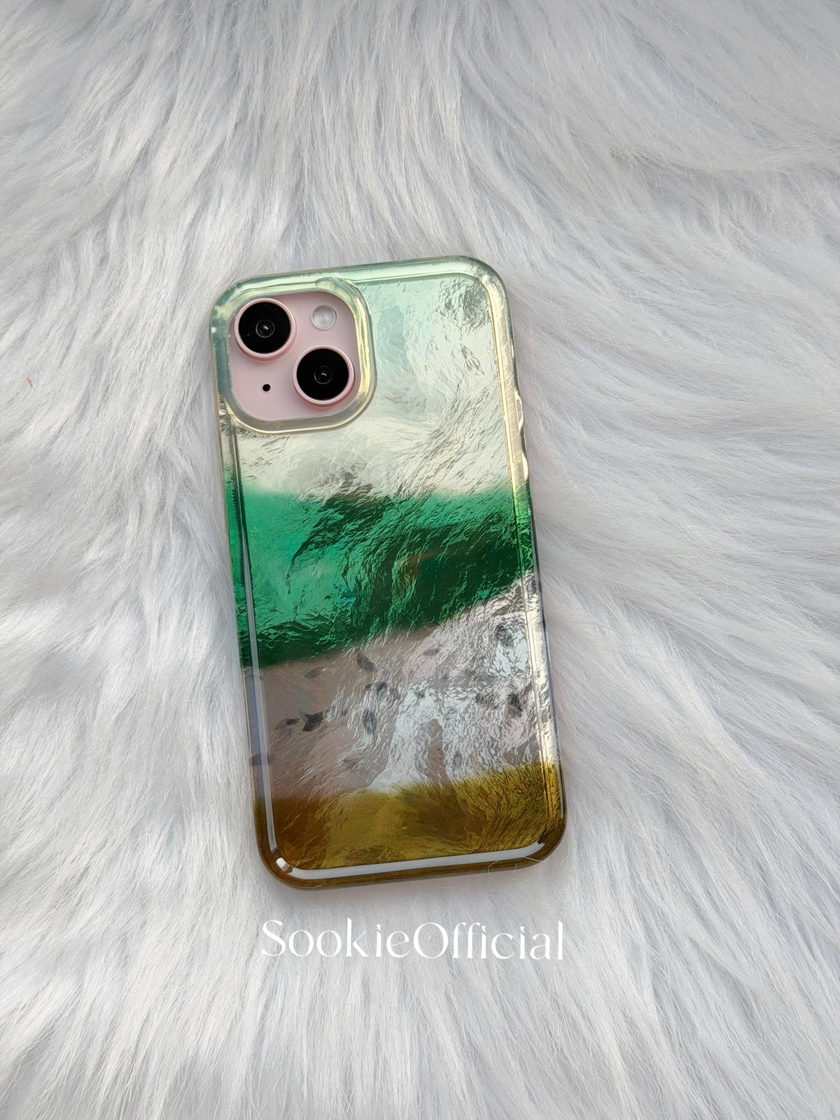 Forest Green Pearlescent Color Block iPhone Case with Chain, Glossy Meadow-Inspired MagSafe Case