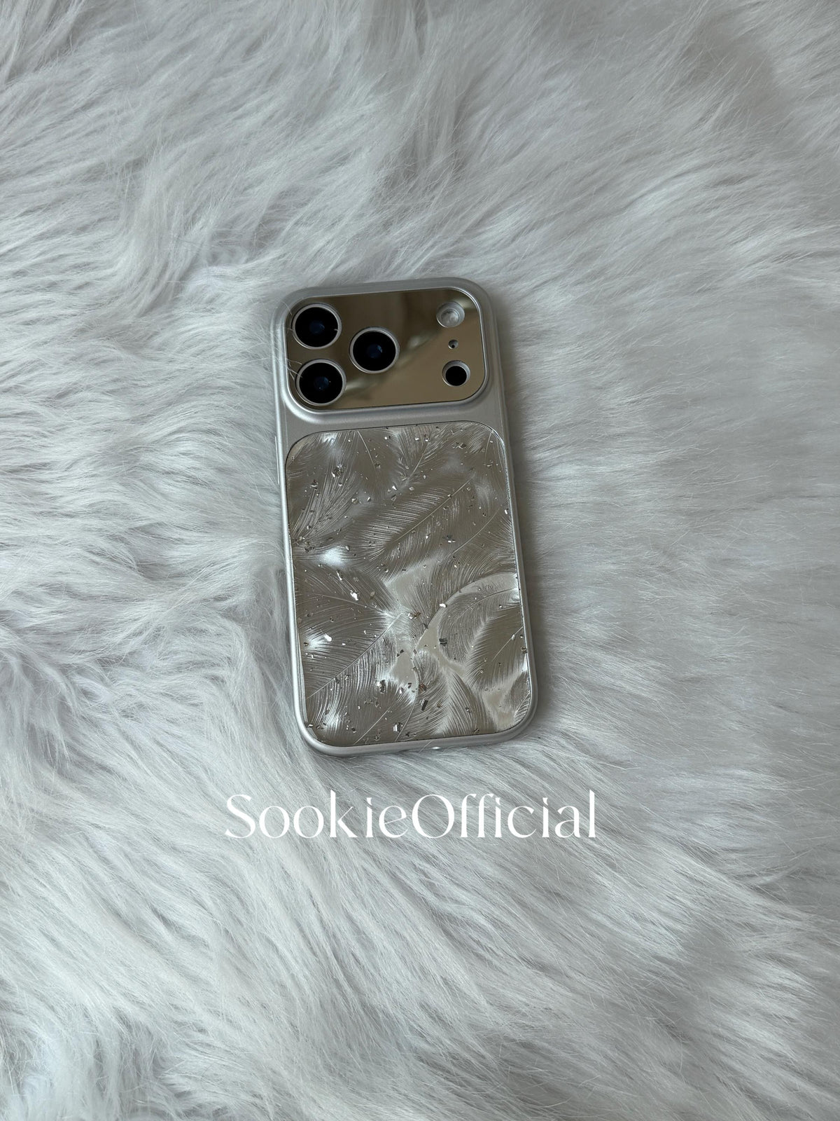 Ultra Sparkly Silver Glitter Feather iPhone Case  Shiny Protective Cover with Mirror Lens