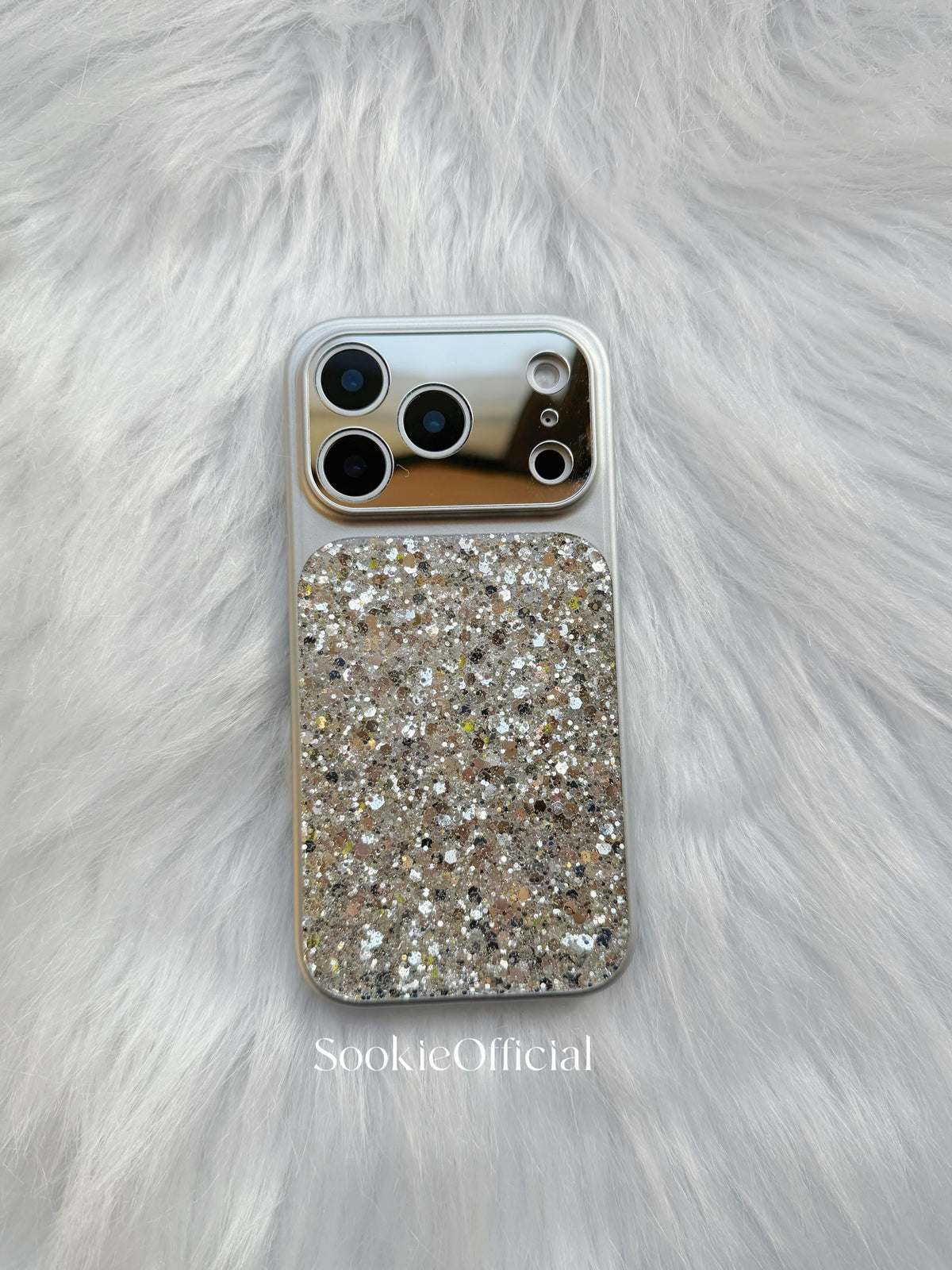Ultra Sparkly Silver Glitter iPhone Case for 17 16 15 14 13 pro max,Shiny Protective Cover with Mirror Lens
