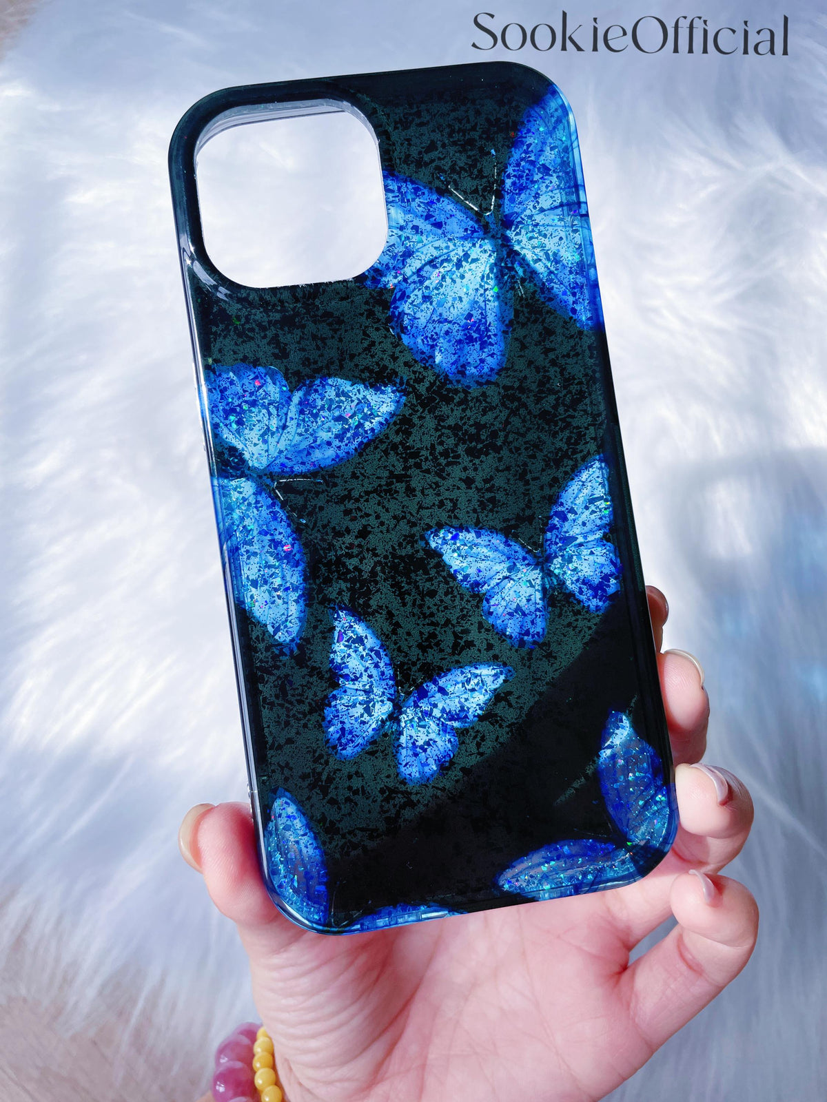 Blue Morpho Butterfly iPhone Case, Bling Y2K Gothic Protective Cover