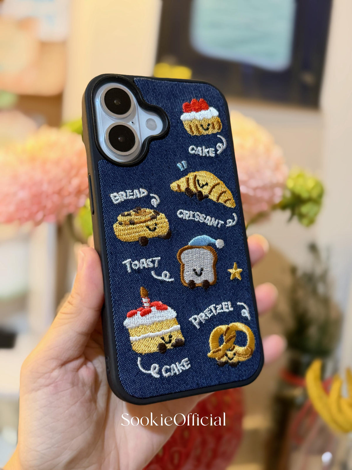 Denim Embroidered Bakery iPhone Case �?3D Kawaii Embroidery Phone Cover