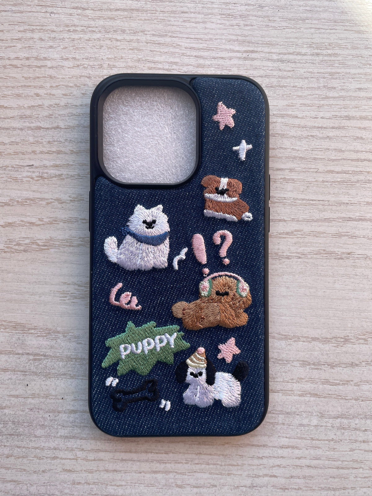 Embroidered Puppy iPhone Case: Denim Style Dog Lover Gift