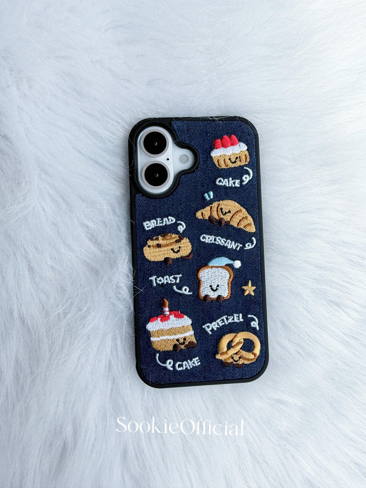 Denim Embroidered Bakery iPhone Case �?3D Kawaii Embroidery Phone Cover