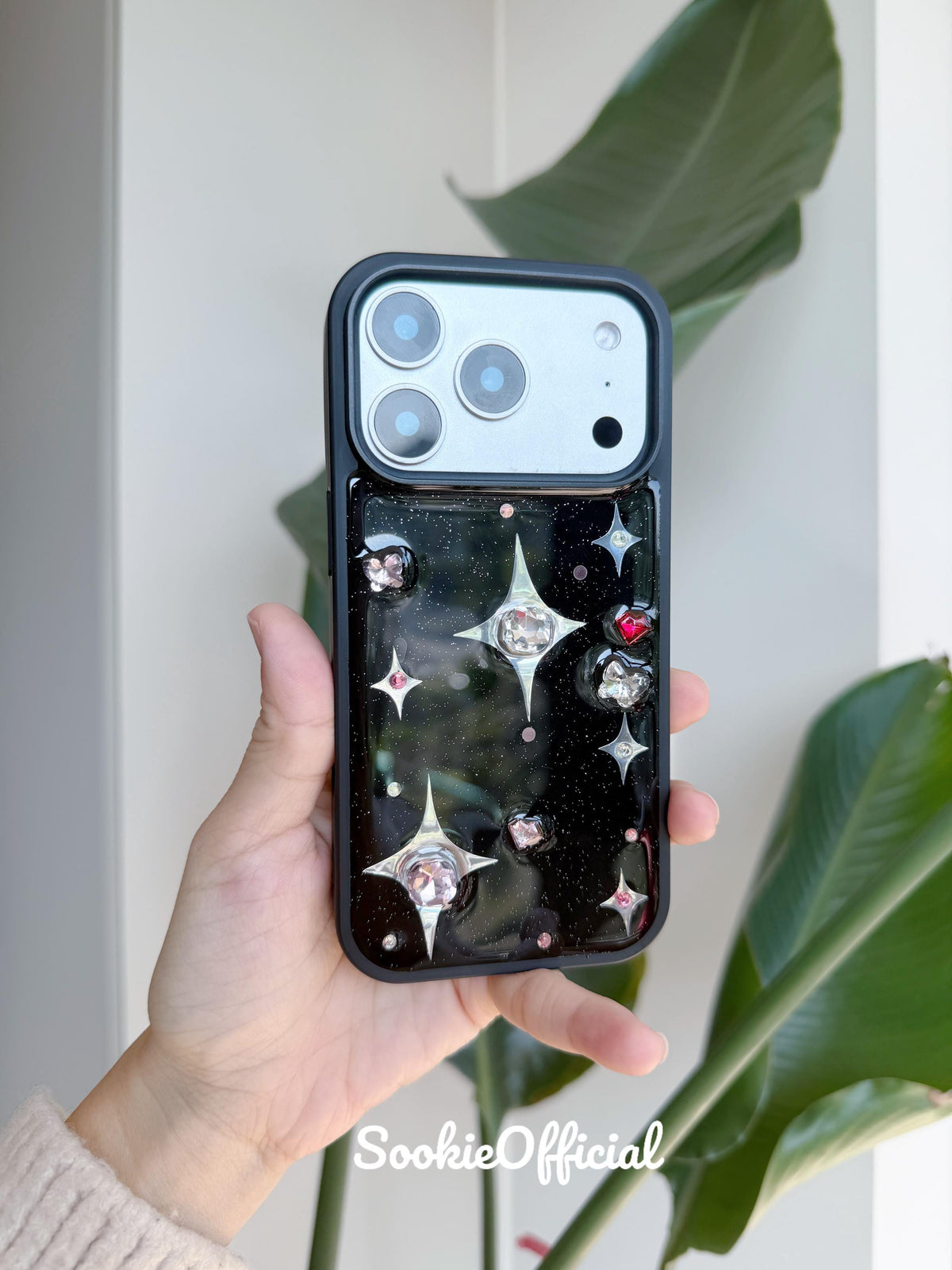 Black Sparkle iPhone Case 11�?7, Rhinestone Bling Star Case, Y2K Glitter Cover
