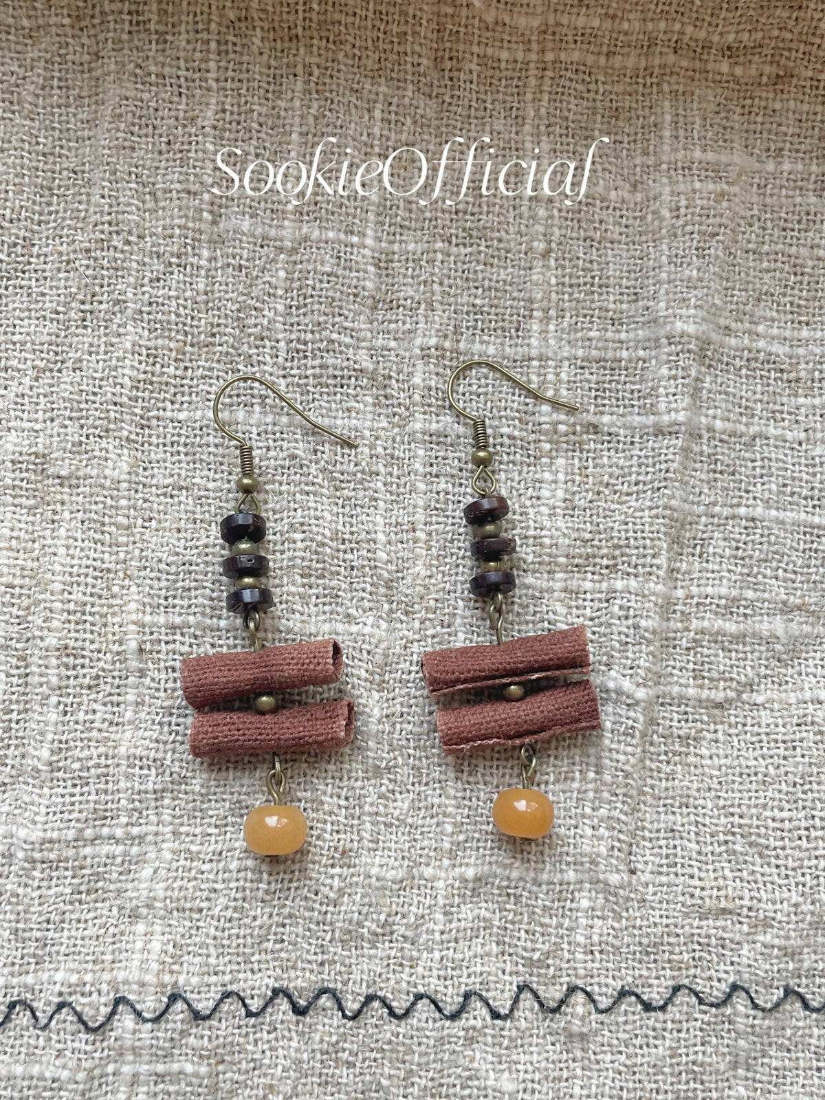 Botanical Dyed Fabric Earrings: Natural Seed & Coconut Shell