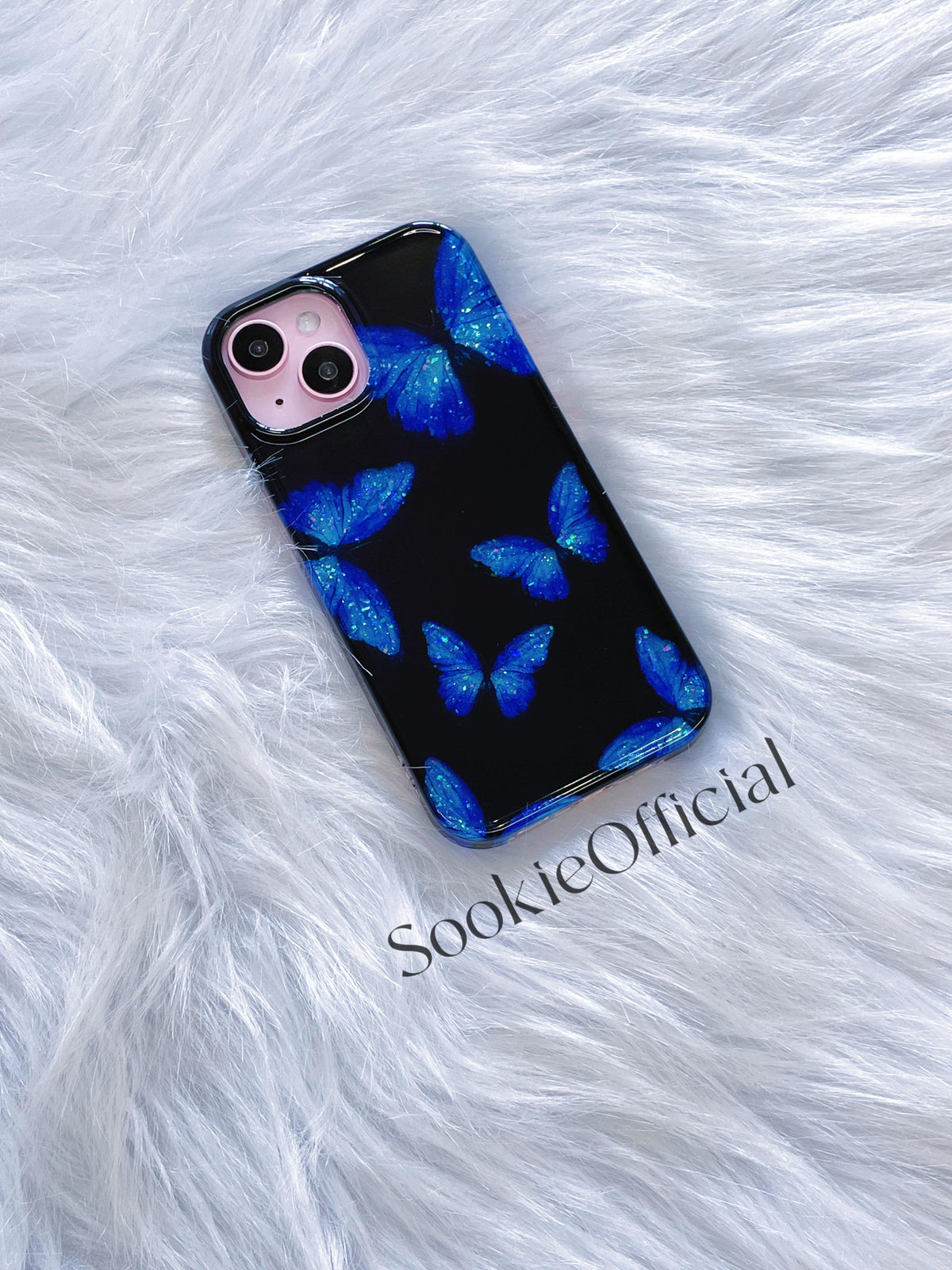 Blue Morpho Butterfly iPhone Case, Bling Y2K Gothic Protective Cover