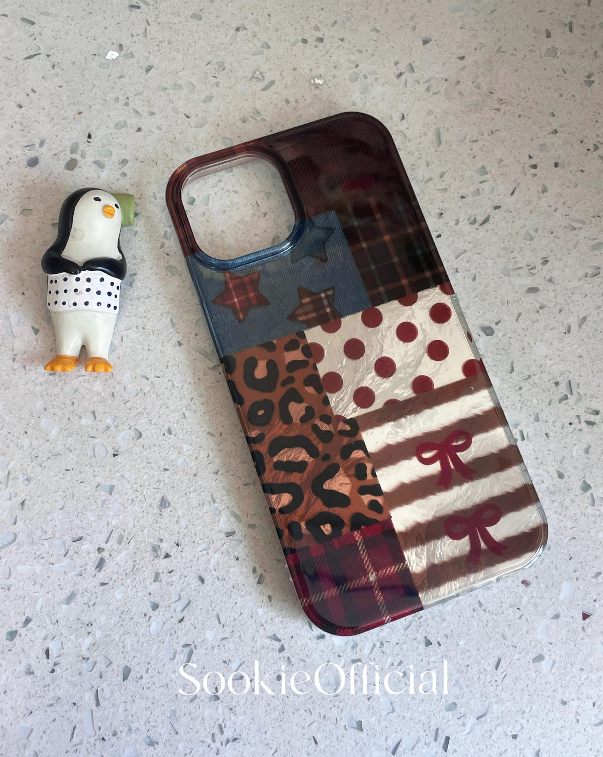Pearlescent Brown Collage iPhone Case: Retro Leopard Stripe Plaid Mix Style Cover