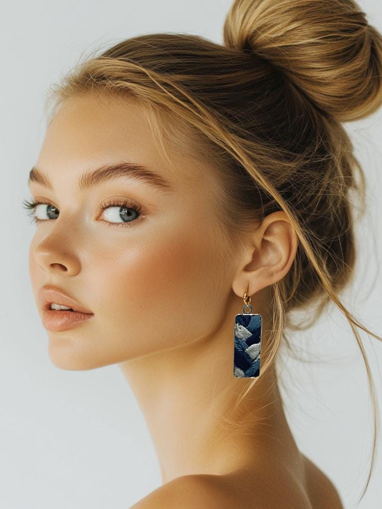 Natural Indigo Dyed Fabric Earrings: Statement minimalist earrings