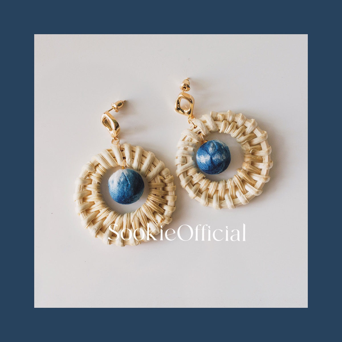 Plant-Dyed Fabric & Bamboo Hoop Earrings: 14K Gold-Filled