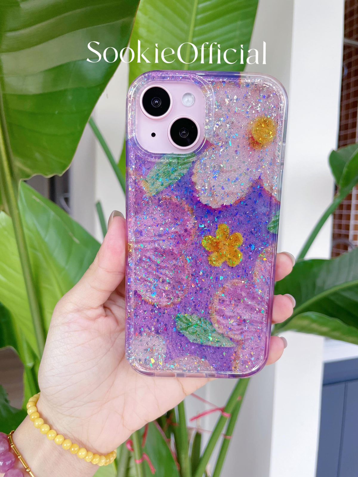 Purple Flower Glitter iPhone Case: Tough Floral Phone Cover