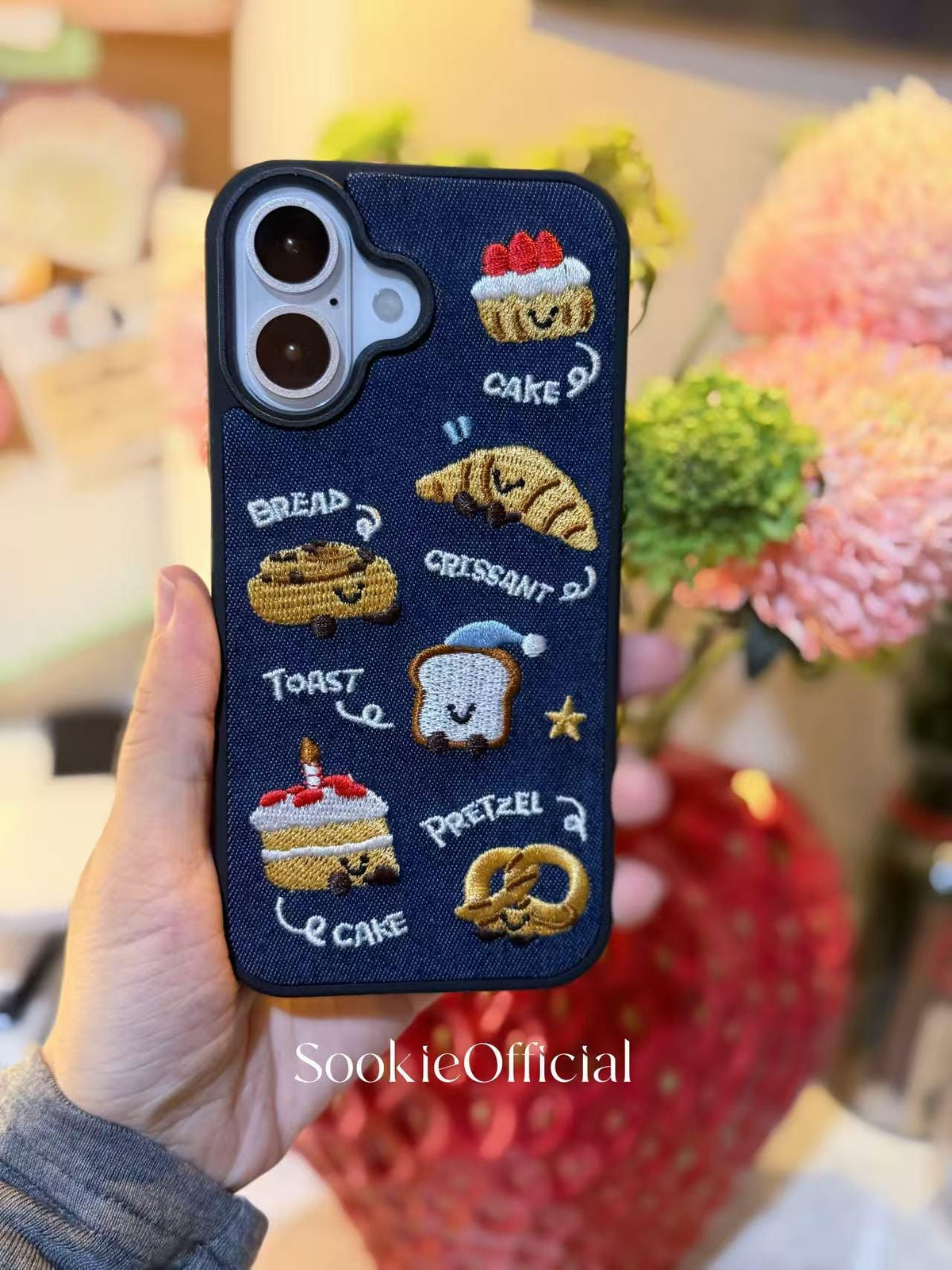 Denim Embroidered Bakery iPhone Case �?3D Kawaii Embroidery Phone Cover