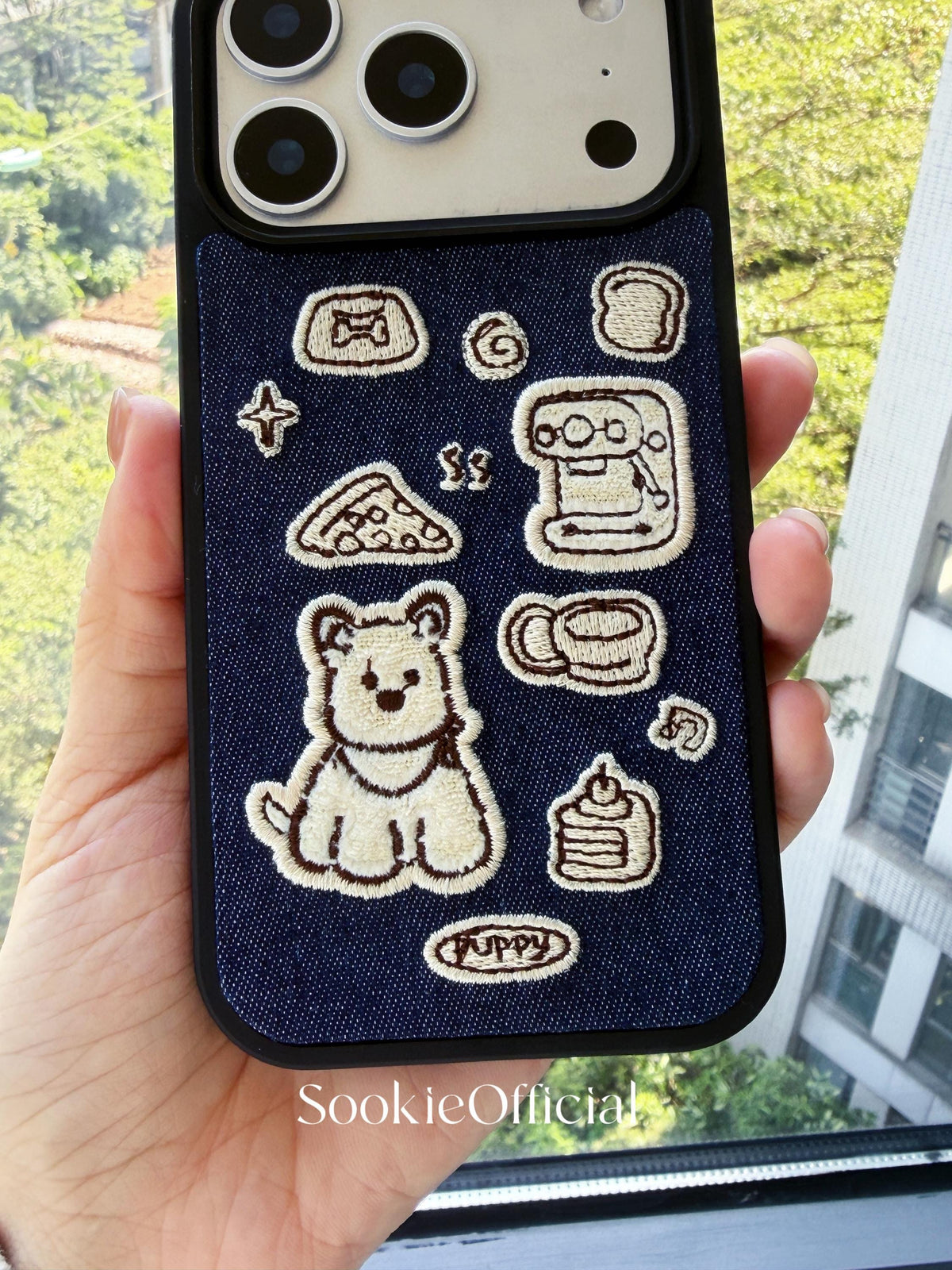 Embroidered Puppy iPhone Case: Denim Style Dog Lover Gift