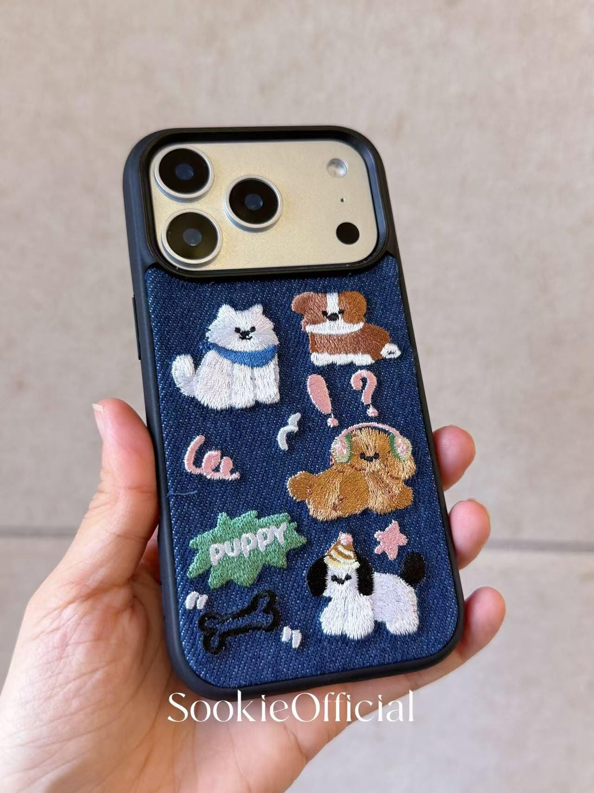 Embroidered Puppy iPhone Case: Denim Style Dog Lover Gift