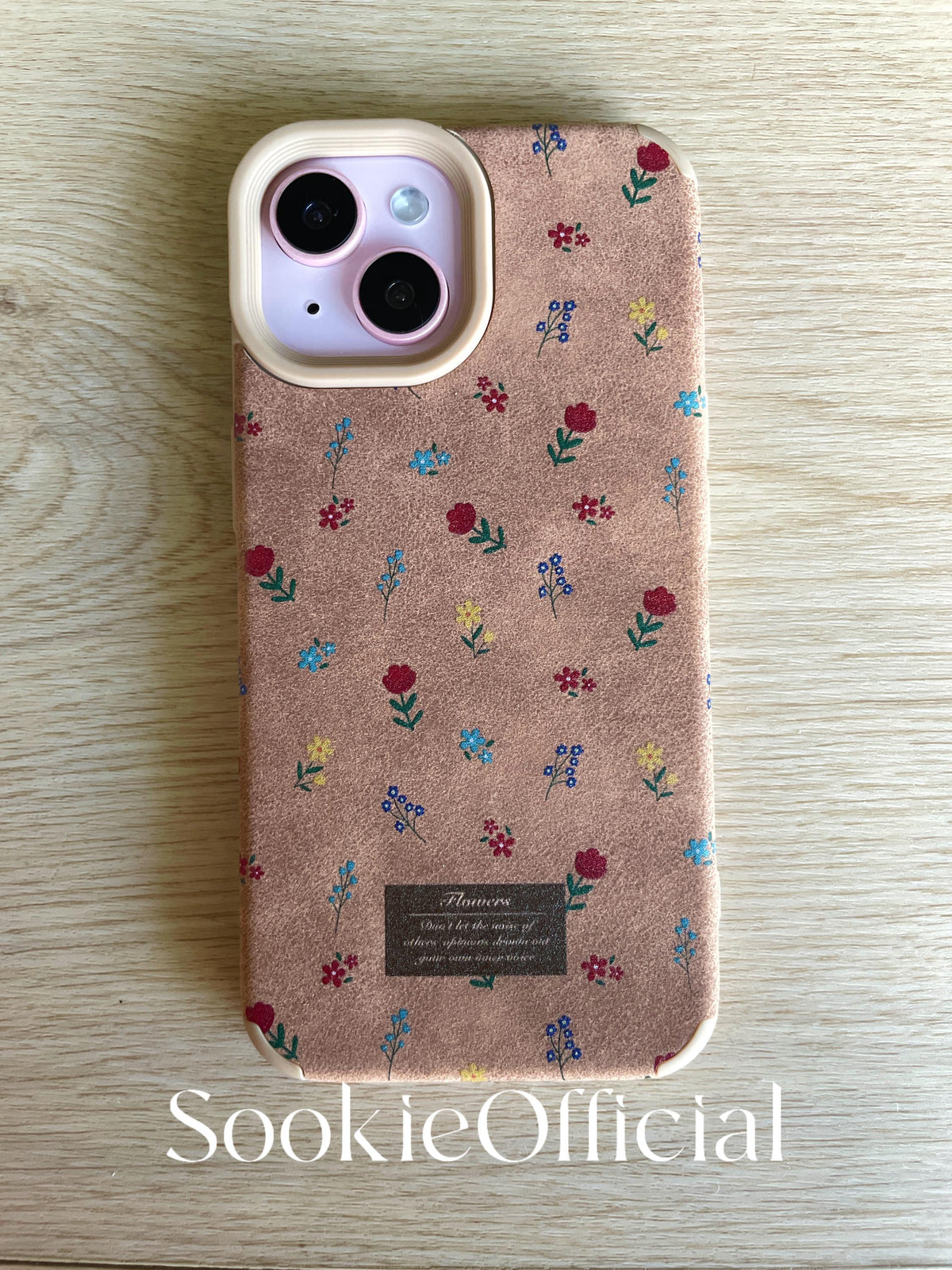 Suede Floral iPhone Case, Vintage Flower Print Soft Plush Touch Drop-Proof Case