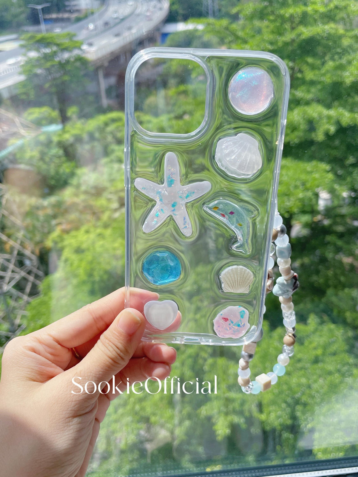 3D Seashell iPhone Case with Ceramic Chain, Resin Summer Shell Beach phone case