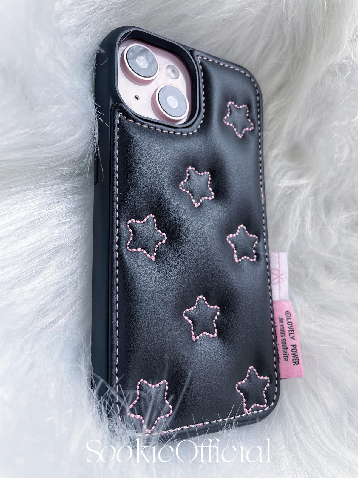 Embroidered Star Leather iPhone Case: Coquette Girly Phone Cover