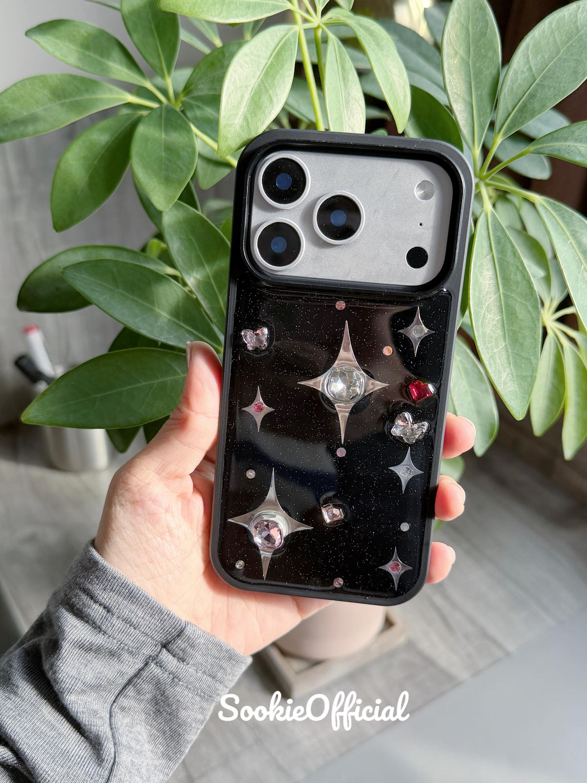 Black Sparkle iPhone Case 11�?7, Rhinestone Bling Star Case, Y2K Glitter Cover