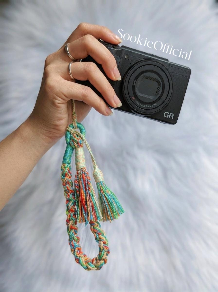 Boho Phone Wrist Strap, Teal & Rust Braided Woven Phone Charm, Camera Lanyard with Tassel