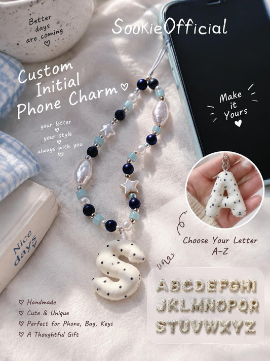 Custom Letter Phone Charm Pearl Beaded Wrist Strap Korean Style Kawaii Bag Charm Gift