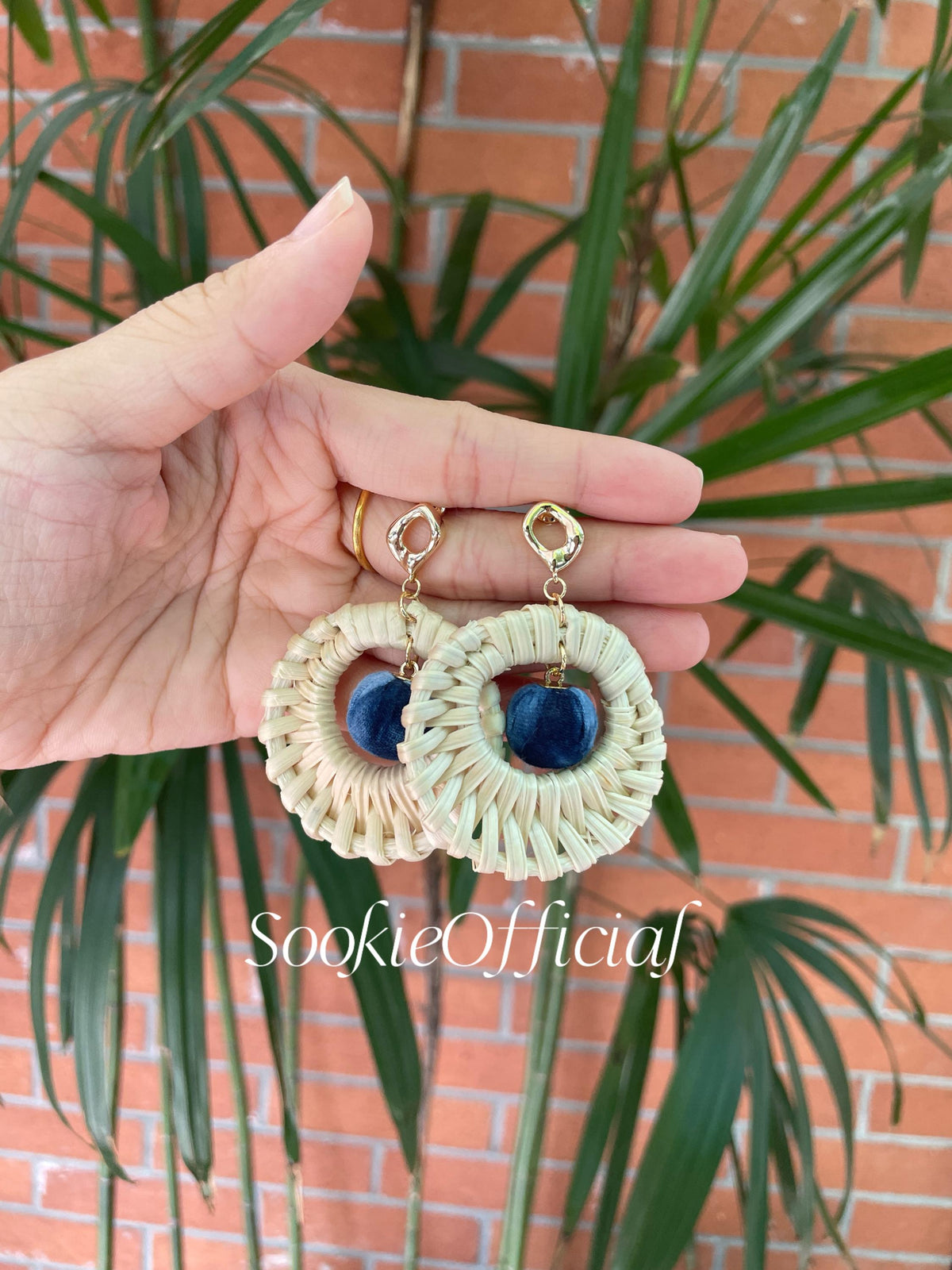 Plant-Dyed Fabric & Bamboo Hoop Earrings: 14K Gold-Filled